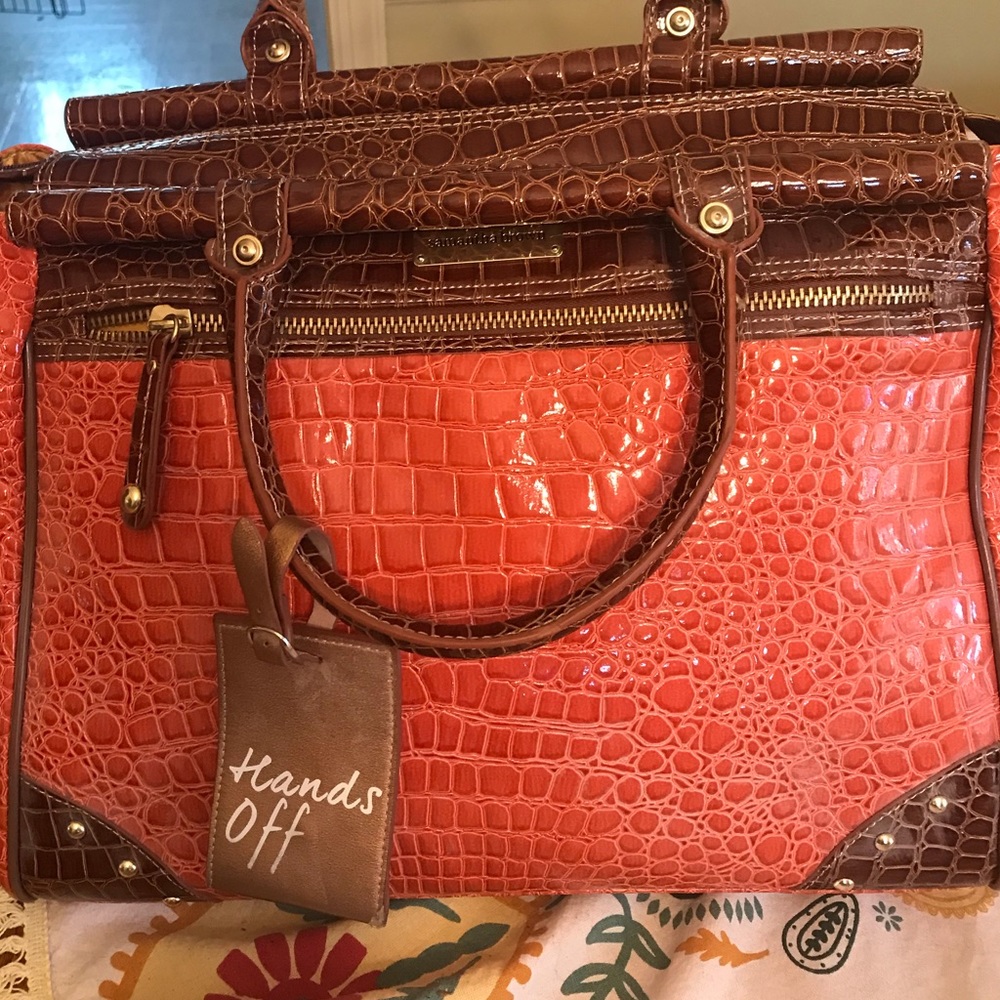 Samantha brown orange and brown overnight bag